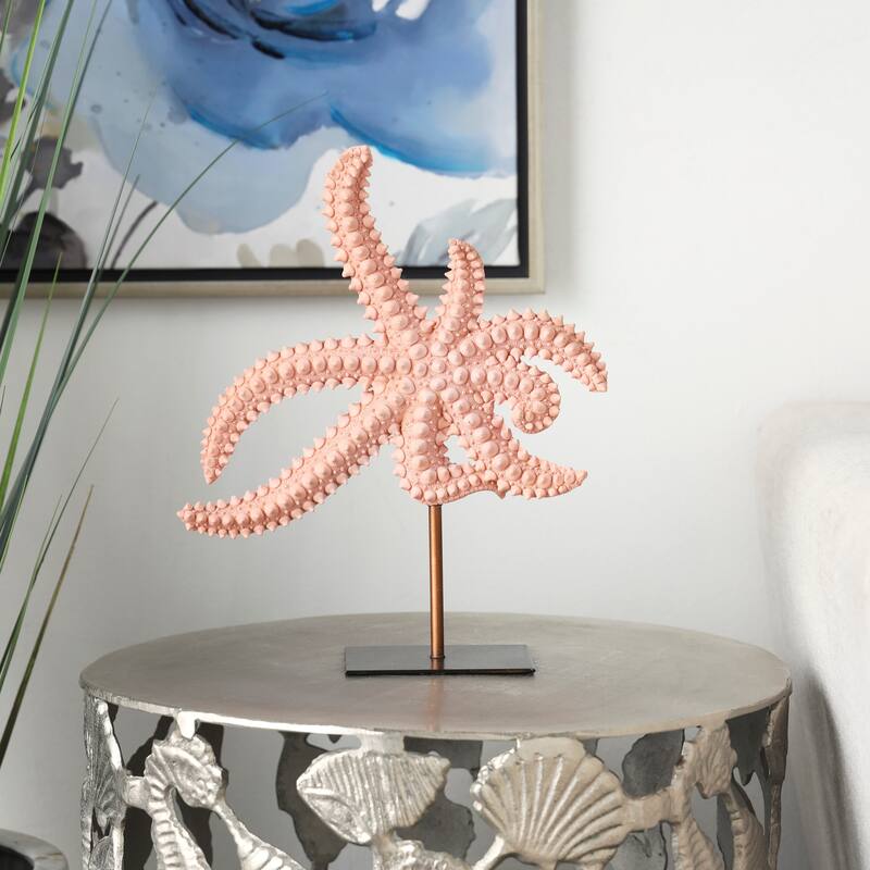 Pink Polystone Textured Starfish Sculpture with Copper Stand