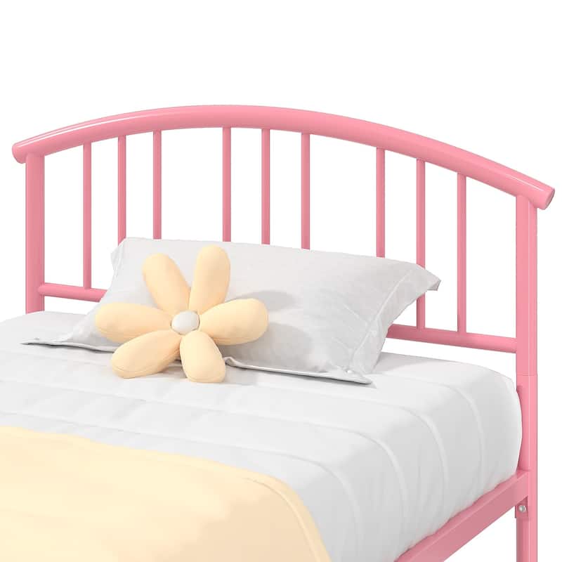 VECELO Kids Bed Frame with Headboard & Metal Slat,Twin Size Bed Set of 2