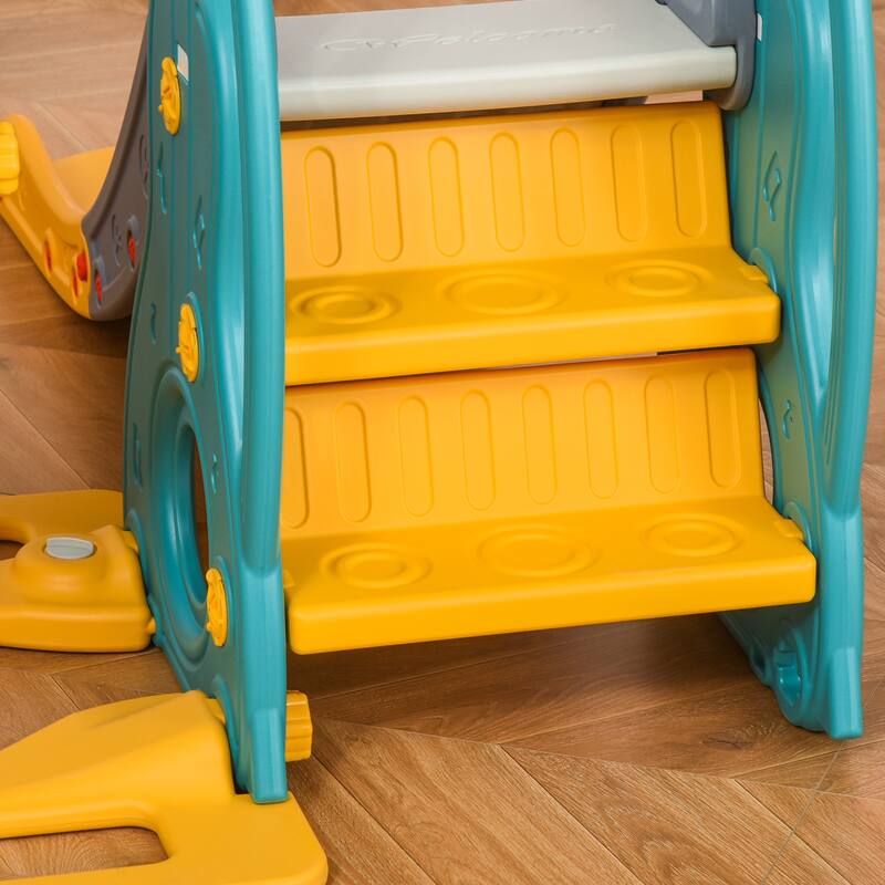 Qaba Extra Safe Baby Slide and Swing Set for Toddlers with Basketball Hoop, 3-in-1 Toddler Playset