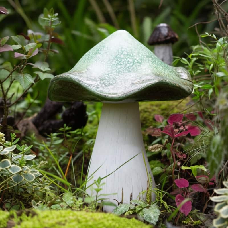 Polyresin Garden Statuary Decorative Mushroom Design - 16" Green