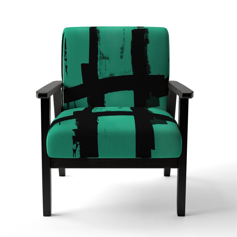 Designart "Black & White Crossing Paths II" Upholstered Abstract Accent Chair - Modern Arm Chair For Living Room