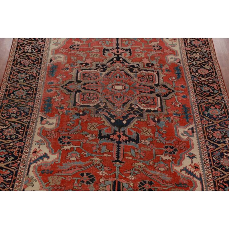 Pre-1900 Antique Vegetable Dye Heriz Serapi Persian Large Wool Carpet - 10'10"x 18'3"