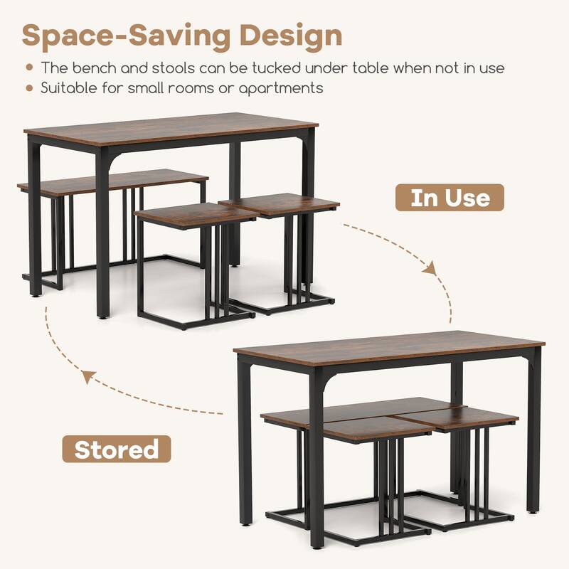 Gymax 4-Piece Dining Table Set Industrial Kitchen Table Set w/ Bench &
