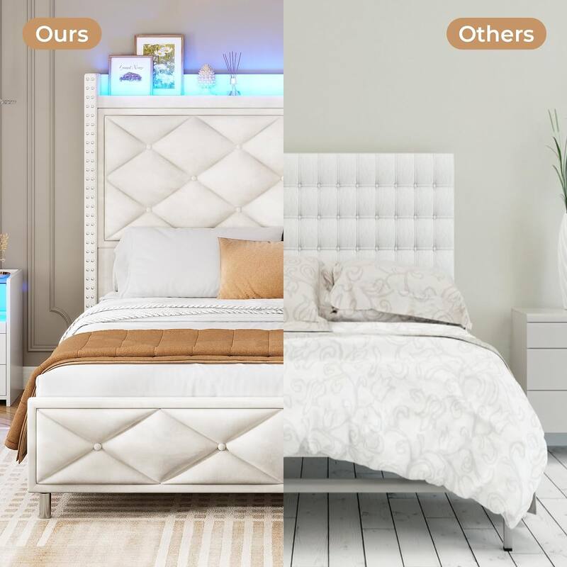 LED Bed Frame with 51.2" Tall Headboard Charging Station