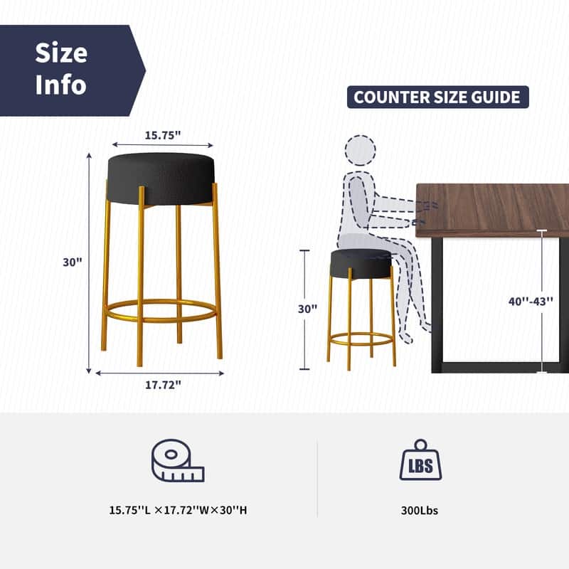 Mixoy 30"Counter Height Modern Backless Upholstered Kitchen Counter Bar Stools with Metal Base