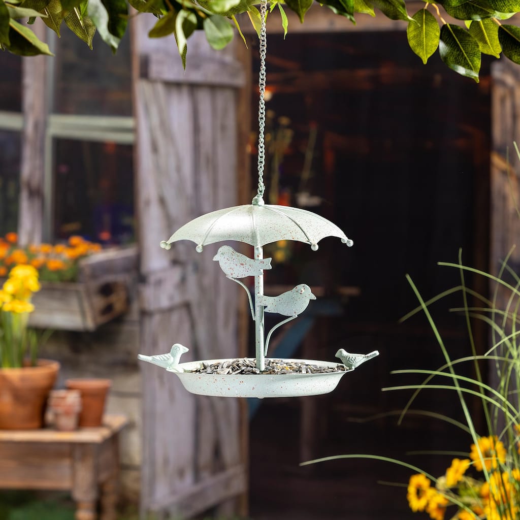32" Metal Hanging Umbrella Bird Feeder
