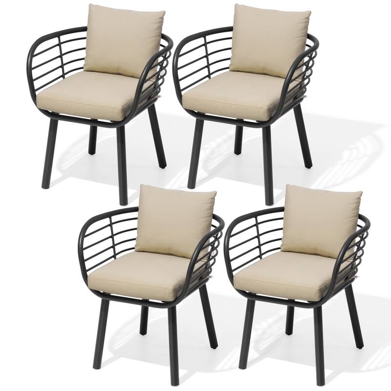 Outdoor Patio Aluminum Dining Chairs with Sunbrella Fabric Cushion - see picture - Canvas Antique Beige - 4PC