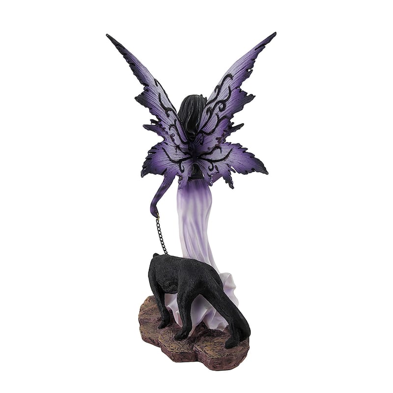 Purple Fairy Walking W/Black Panther Pet Statue - 12 X 8 X 5.25 inches