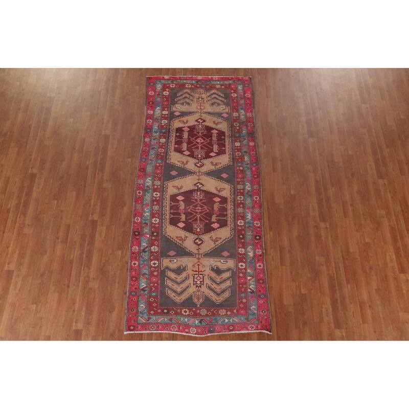 Hand Knotted Oriental 100% Wool Carpet Traditional Geometric Greys & Charcoal Meshkin Runner Rug - 9' 6'' X 3' 11''
