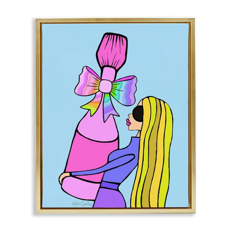 Stupell Bold Fashionista with Wine Bottle Framed Floater Canvas Wall Art Design By Katie Conley - 17 x 21 - Gold