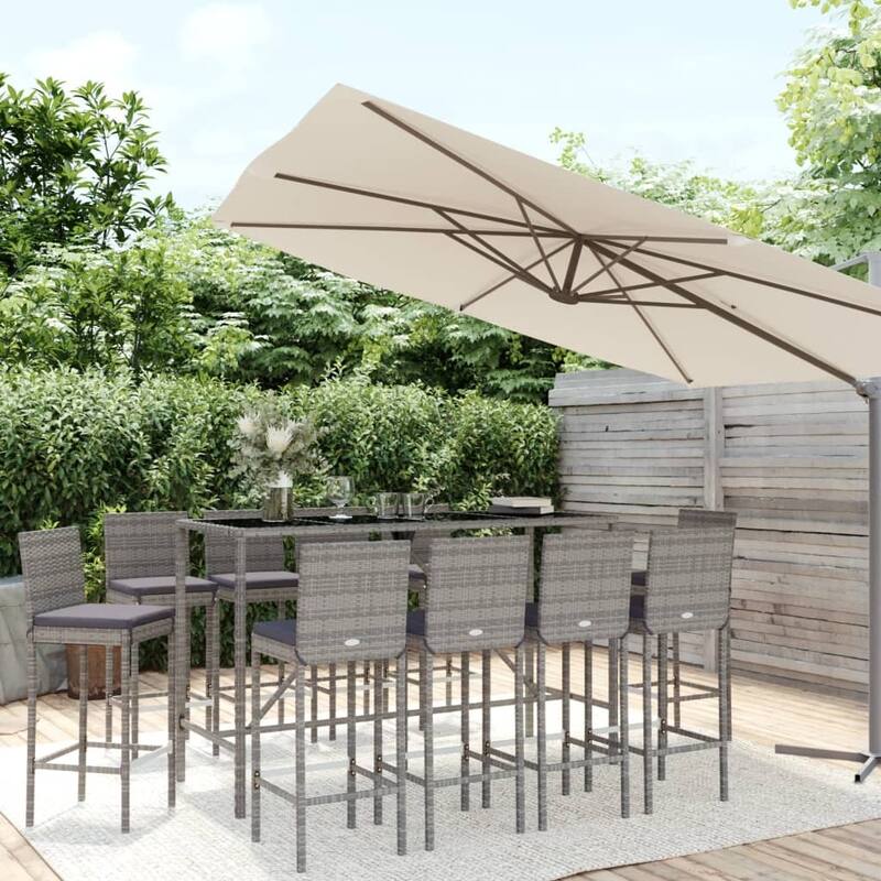 vidaXL 5 Piece Patio Bar Set with Cushions Black Poly Rattan - 15.7" x 17.3" x 42.5"