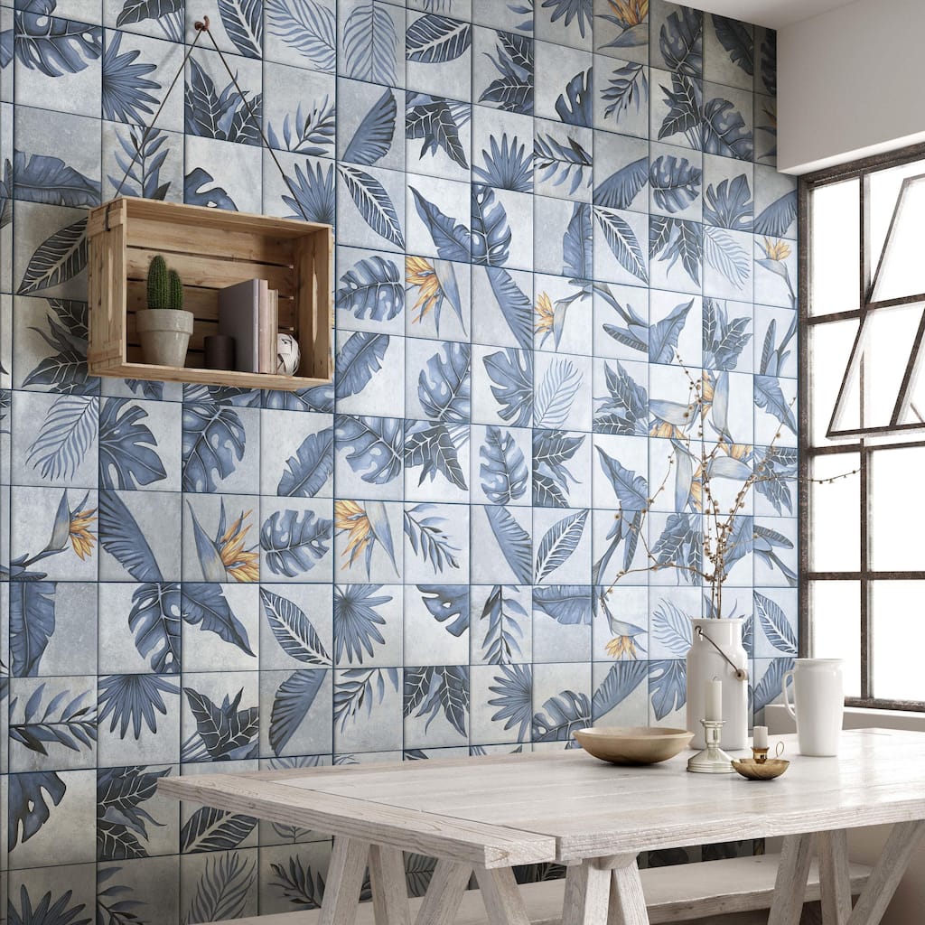Merola Tile Nusa Botanic Sapphire 9-3/4" x 9-3/4" Porcelain Floor and Wall Tile