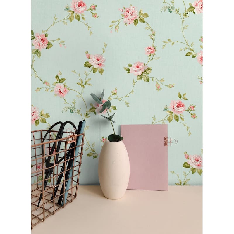 Seabrook Designs Pink Floral Trail Unpasted Wallpaper