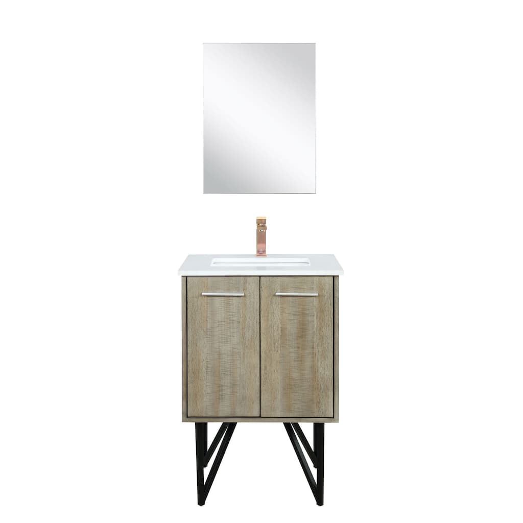 Lancy Single Vanity with White Quartz Top, Mirror & Rose Gold Faucet - 24 inch