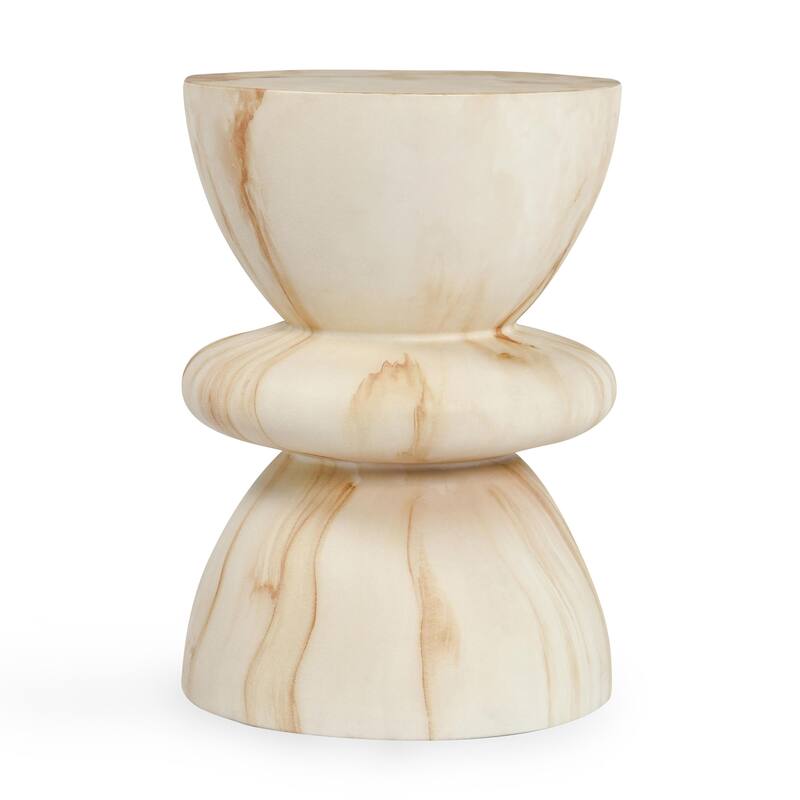 Classic Home Leva Outdoor Stone Concrete Round End Table in Cream - Cream