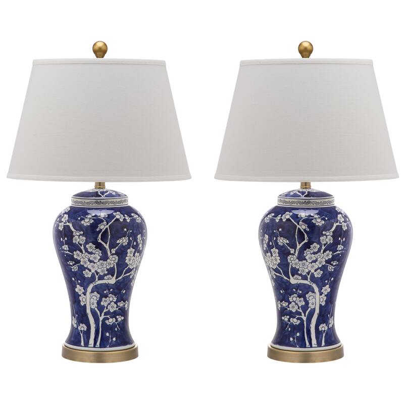 SAFAVIEH Lighting Tiffani Blue Blossom Ceramic Table Lamp (Set of 2) - 17" x 17" x 29" - 17Wx17Dx29H