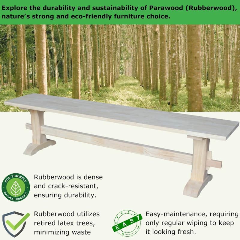 Unfinished Solid Parawood Trestle Bench