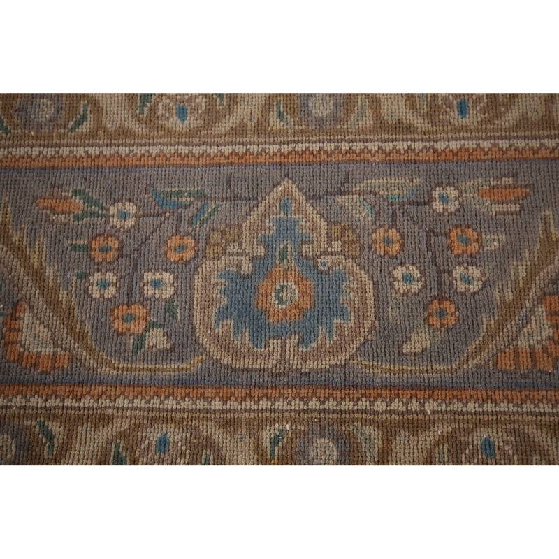 Tabriz Persian Vintage Area Rug Hand-Knotted Blue Wool Carpet - 9'10"x 12'9"