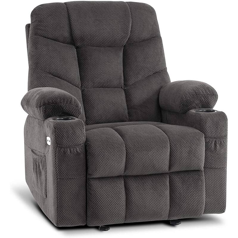 Mcombo Manual Glider Rocker Recliner with Cup Holders for Nursery, USB Ports, 2 Side & Front Pockets, Plush Fabric 8002