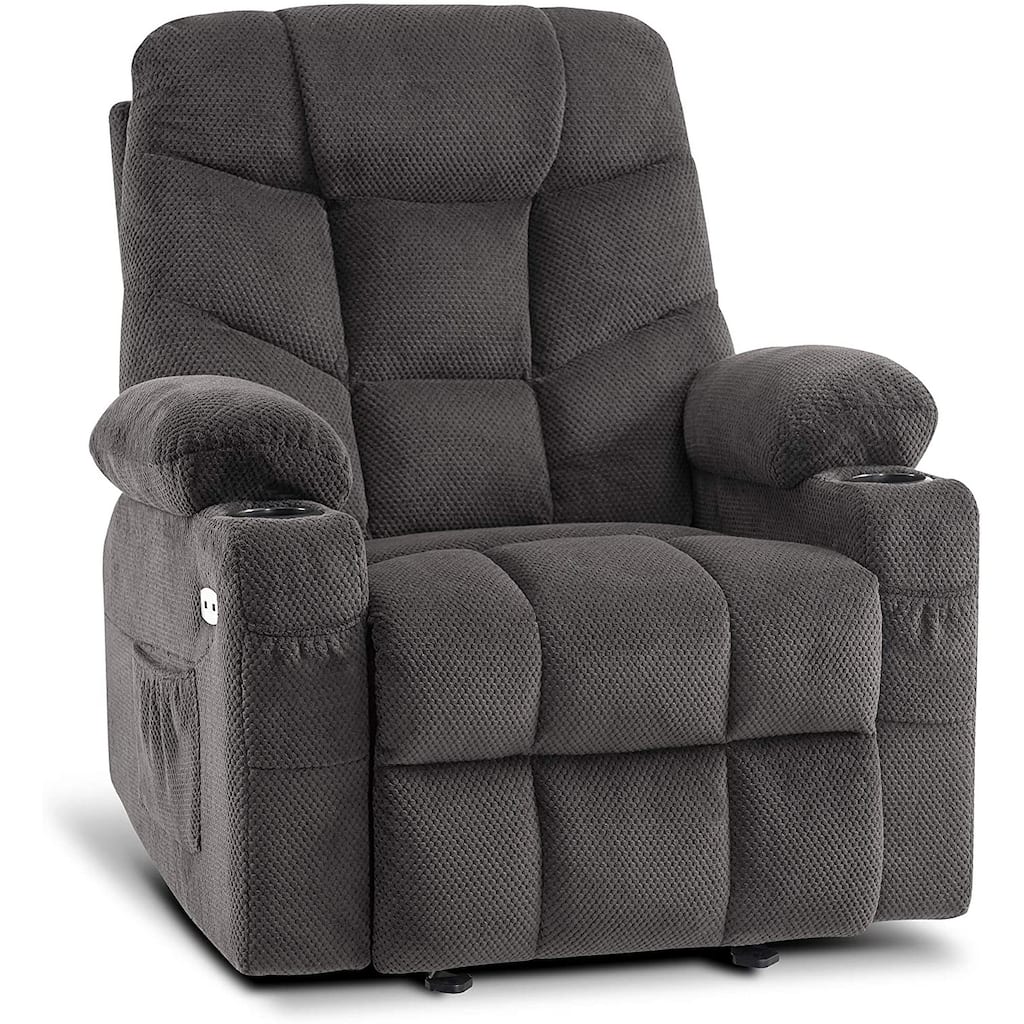 Mcombo Manual Glider Rocker Recliner with Cup Holders for Nursery, USB Ports, 2 Side & Front Pockets, Plush Fabric 8002