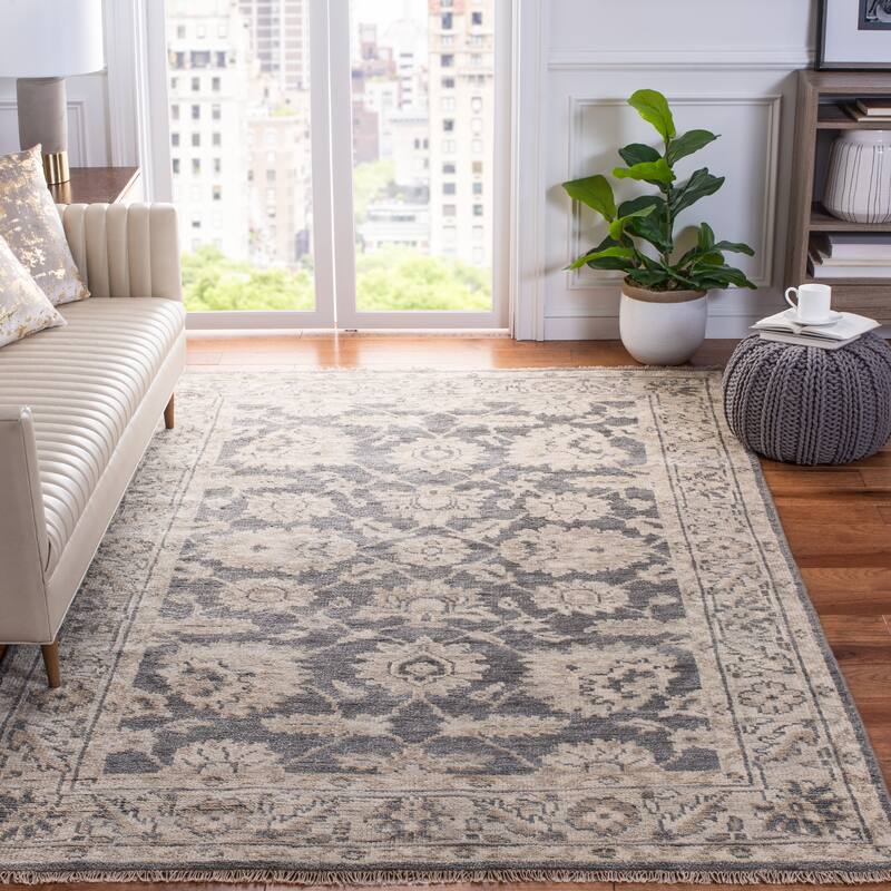 SAFAVIEH Hand-Knotted Samarkand Razije Wool Rug - 9' x 12' - Dark Grey/Beige