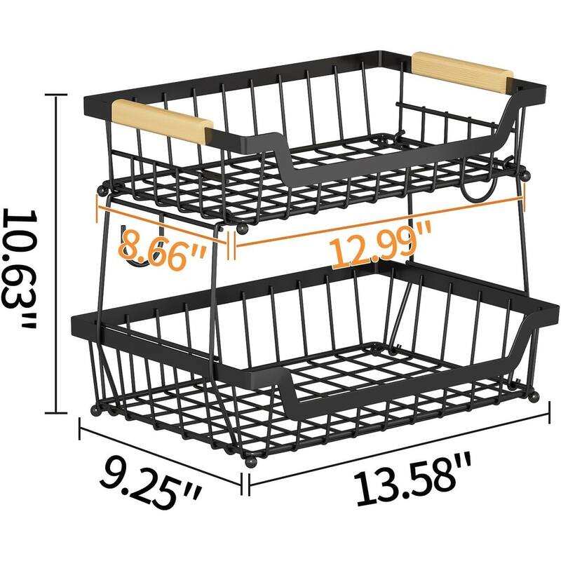 3 Tier Countertop Fruit Basket with 2 Banana Hangers for Kitchen