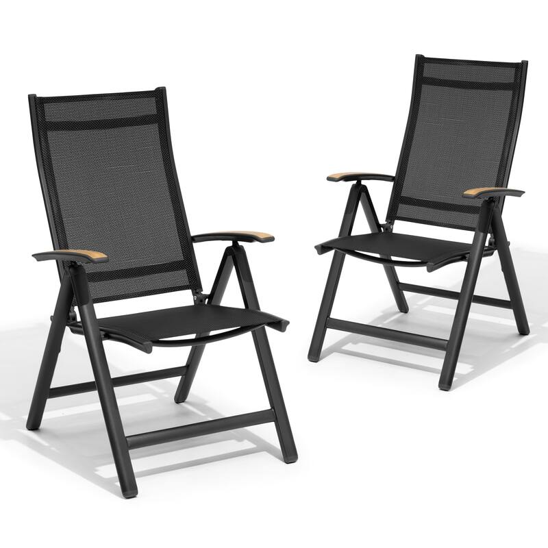 VredHom Outdoor Patio Folding Chairs Aluminum Dining Chair - Black-2PC
