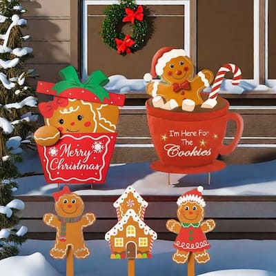 Glitzhome Christmas Gingerbread Boy Girl Yard Stakes Standing Hanging Decoration