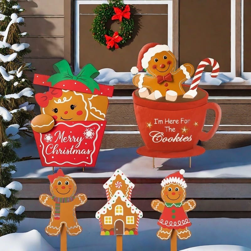 Glitzhome Christmas Gingerbread Boy Girl Yard Stakes Standing Hanging Decoration