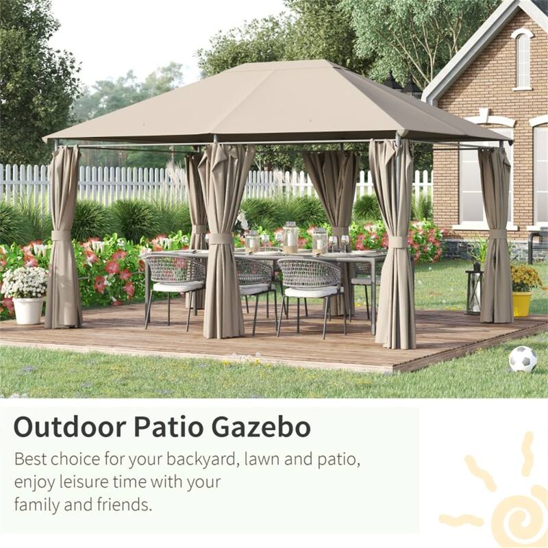 Patio Gazebo with 6 Detachable Sidewalls PA-Coated UV-Resistant Canopy & Powder-Coated Steel Frame - 13.1' L x 9.8' W x 9' H