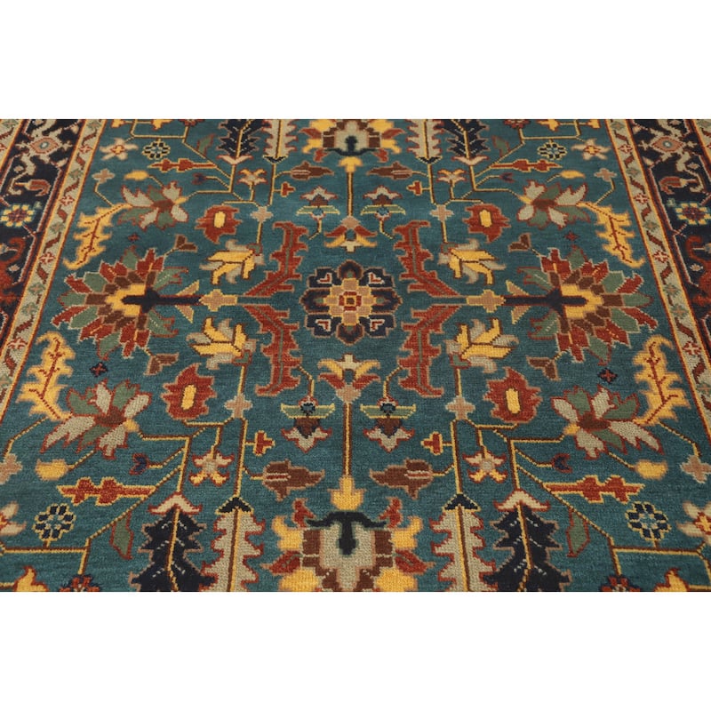 Hand-knotted Transitional Wool Carpet Blue Oushak Rug Floral Oriental Area Rug - 8' 9'' X 5' 11''