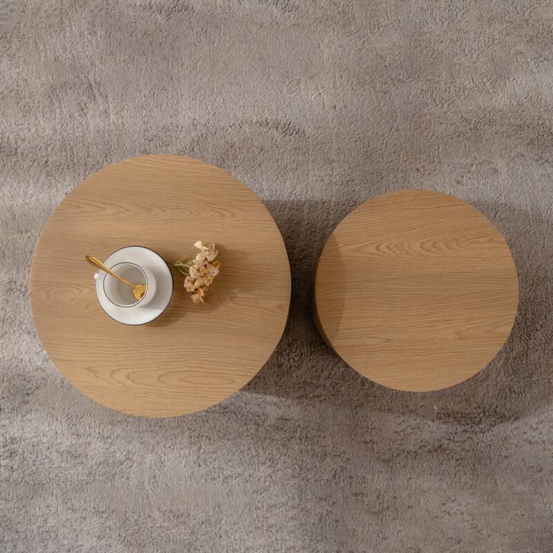 Round Nesting Coffee Table Set of 2, Modern Wooden Circle Accent Tables for Living Room, Small Space Sofa End Side Tables
