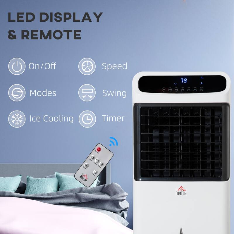 32 Inch Mobile Evaporative Air Cooler, 3-in-1 Ice Cooling Fan Humidifier with Remote, Timer, 3.2 Gal Tank