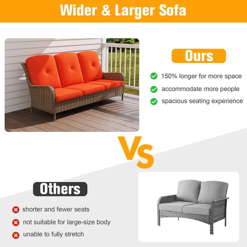 7 Pieces Patio Furniture Set with Swivel Rocking Chair, Coffee Table, Side Table for Backyard, Garden, Navy Blue/Beige/Orange