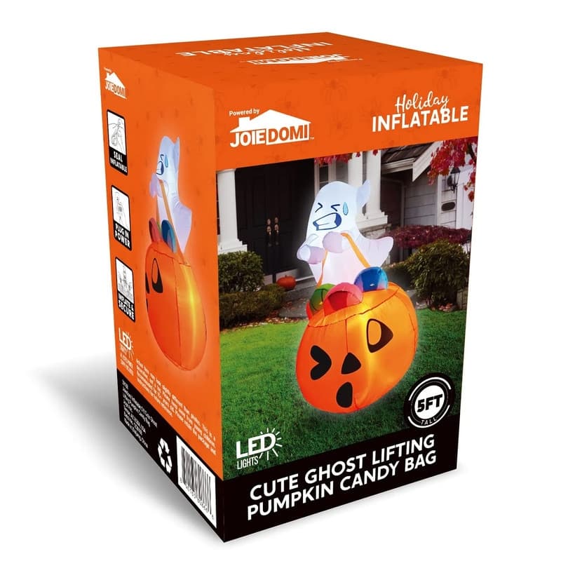 Joyfy 5 FT Inflatable LED Ghost Lift Pumpkin Candy Bag