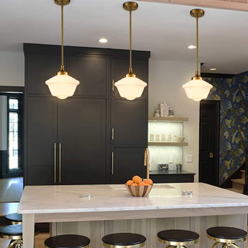Antalya Schoolhouse Pendant Light Fixture with Milk Glass Shade 1-Light