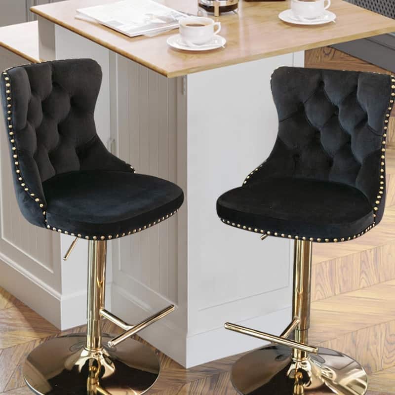 Velvet Upholstered Nailheads Tufted Swivel Bar Stools (Set of 6)