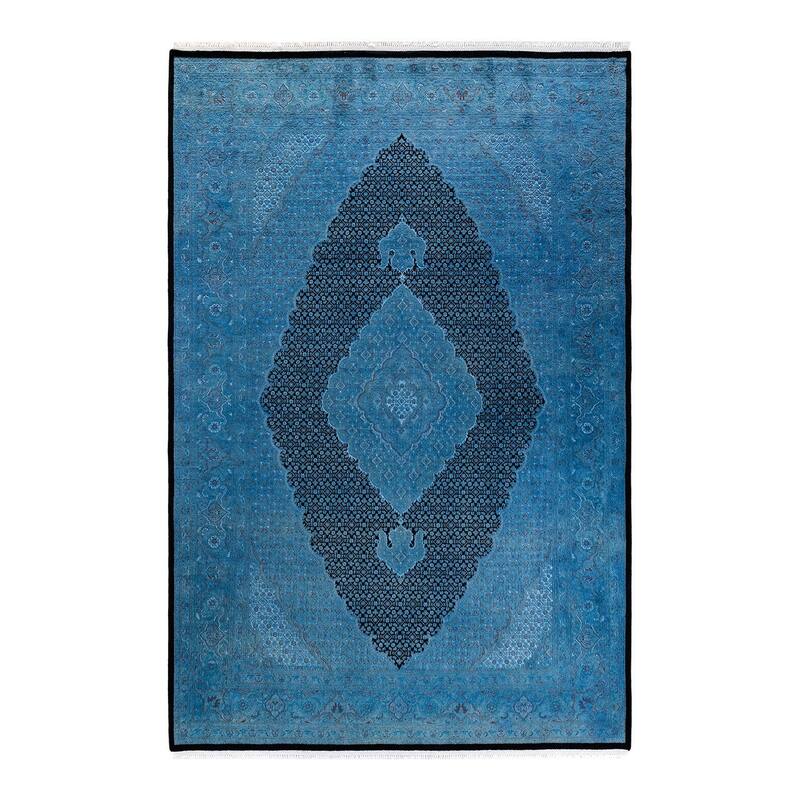 Overton Hand Knotted Wool Vintage Inspired Modern Contemporary Overdyed Blue Area Rug - 6' 7" x 9' 10"