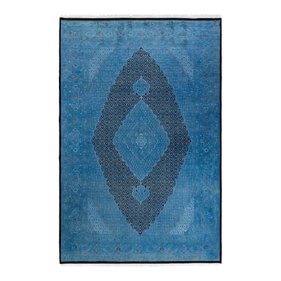 Overton Hand Knotted Wool Vintage Inspired Modern Contemporary Overdyed Blue Area Rug - 6' 7" x 9' 10"