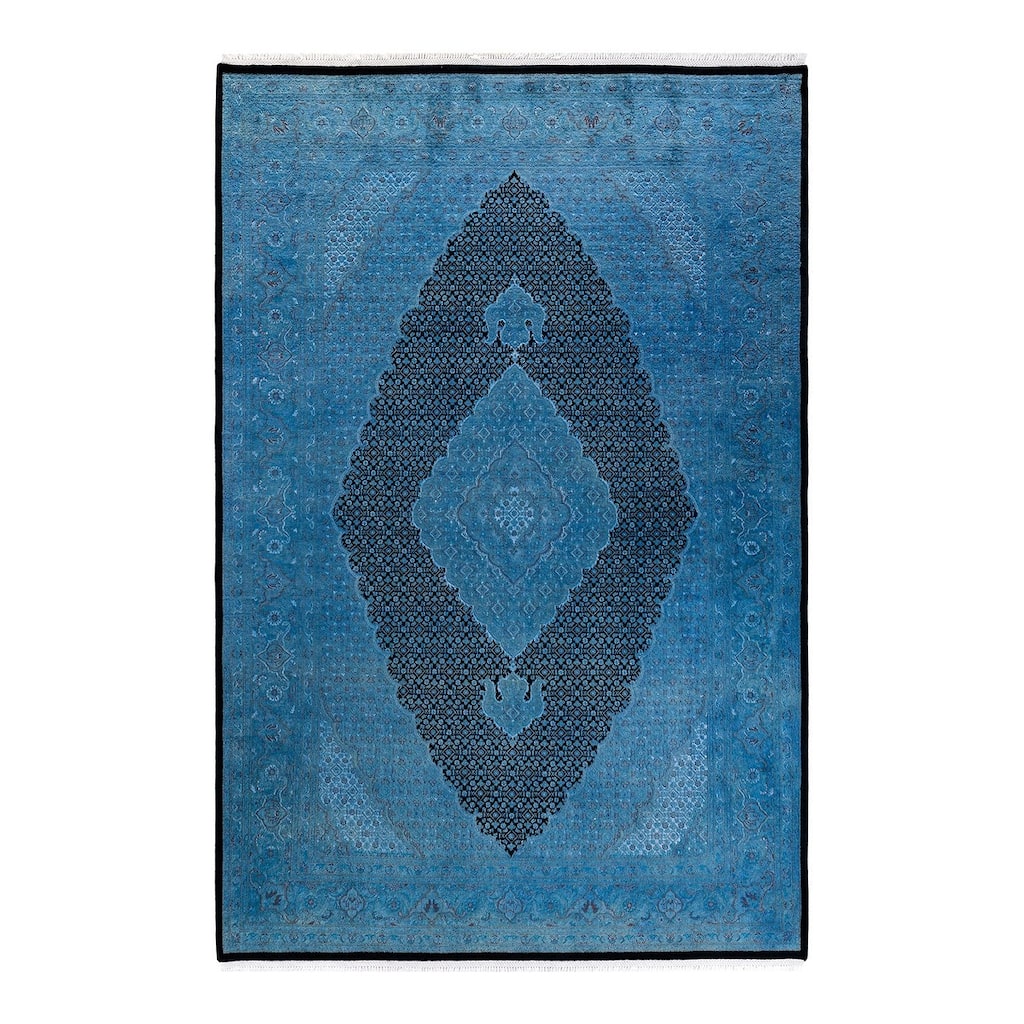 Overton Hand Knotted Wool Vintage Inspired Modern Contemporary Overdyed Blue Area Rug - 6' 7" x 9' 10"