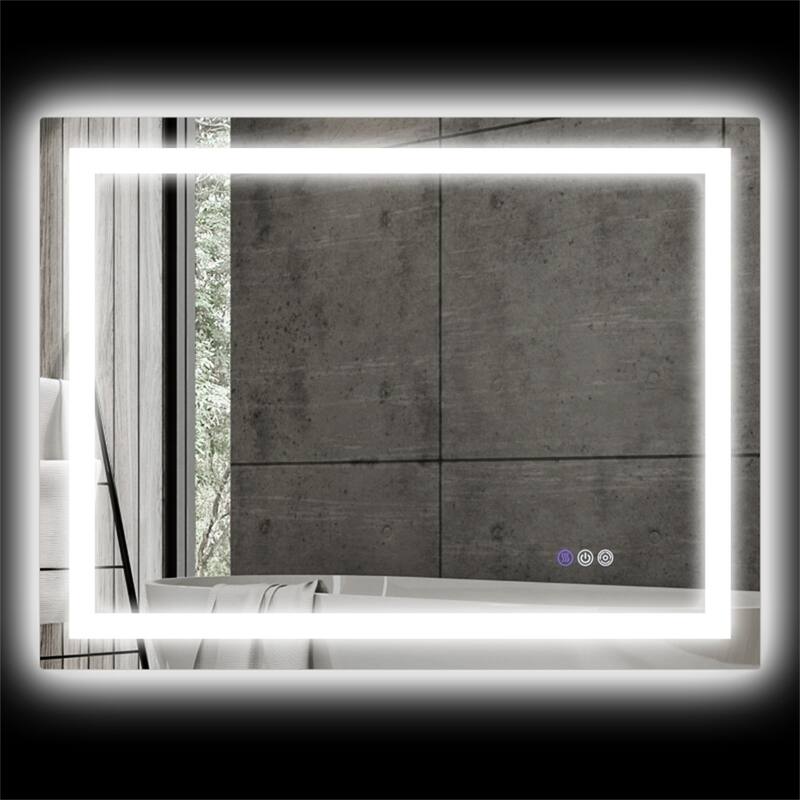 Clear Glass LED Vanity Mirror with Aluminum Frame, Defog and Touch Control - 35.4"
