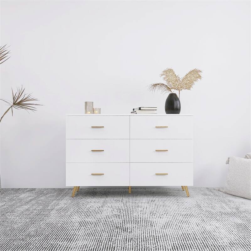 6 Drawers Chest of Drawer with Golden Handle and Golden Steel Legs