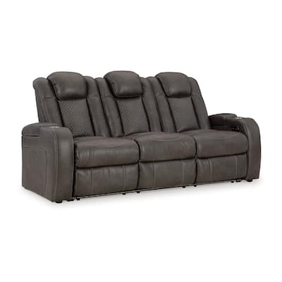 Fynne LED Power Reclining Sofa, USB Charger, Gray Faux Leather 85 Inch