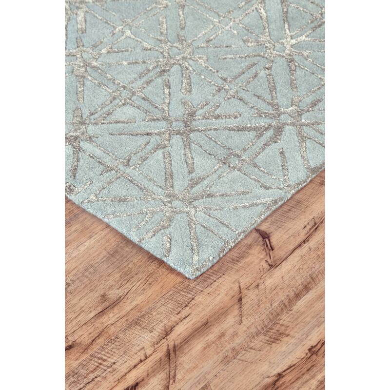 Hartford Tufted Lattice Wool Rug, Cloud Blue/Sky Gray, Area Rug