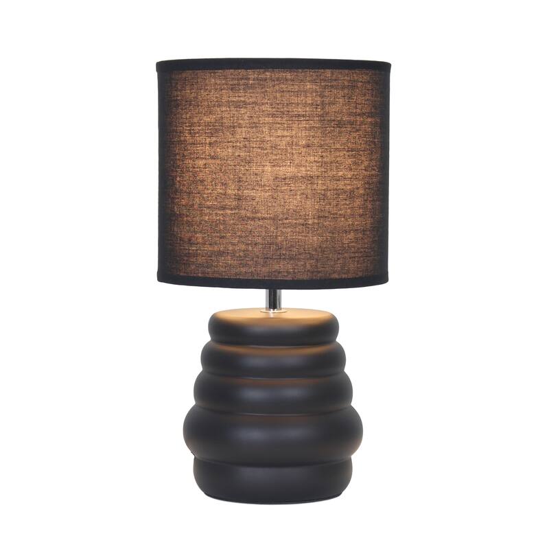 Ribbed Ceramic Table Lamp with Drum Shade - 12.75" - Black
