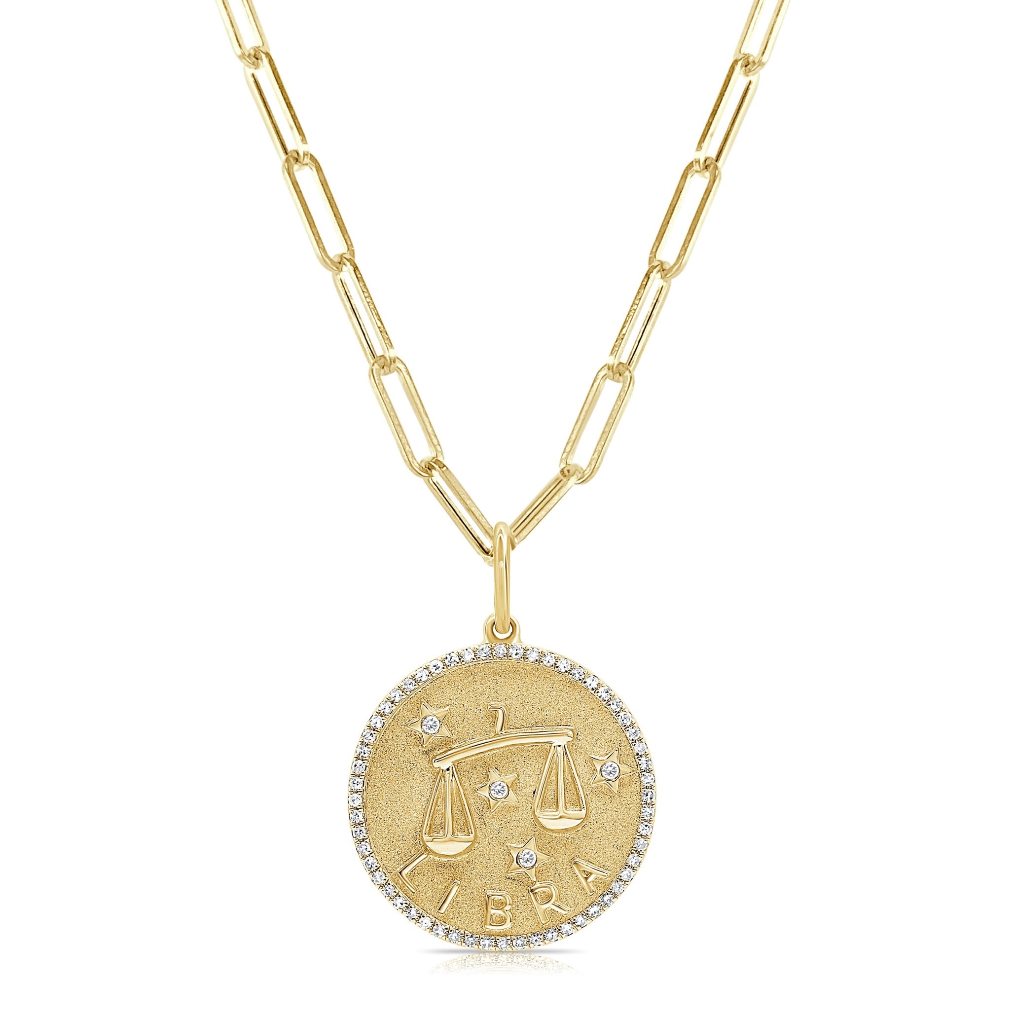 Zodiac Diamond Sign Necklace 14k Gold - Coin Pendant - Yellow Gold Diamond Necklace for Her - Women's Neckace