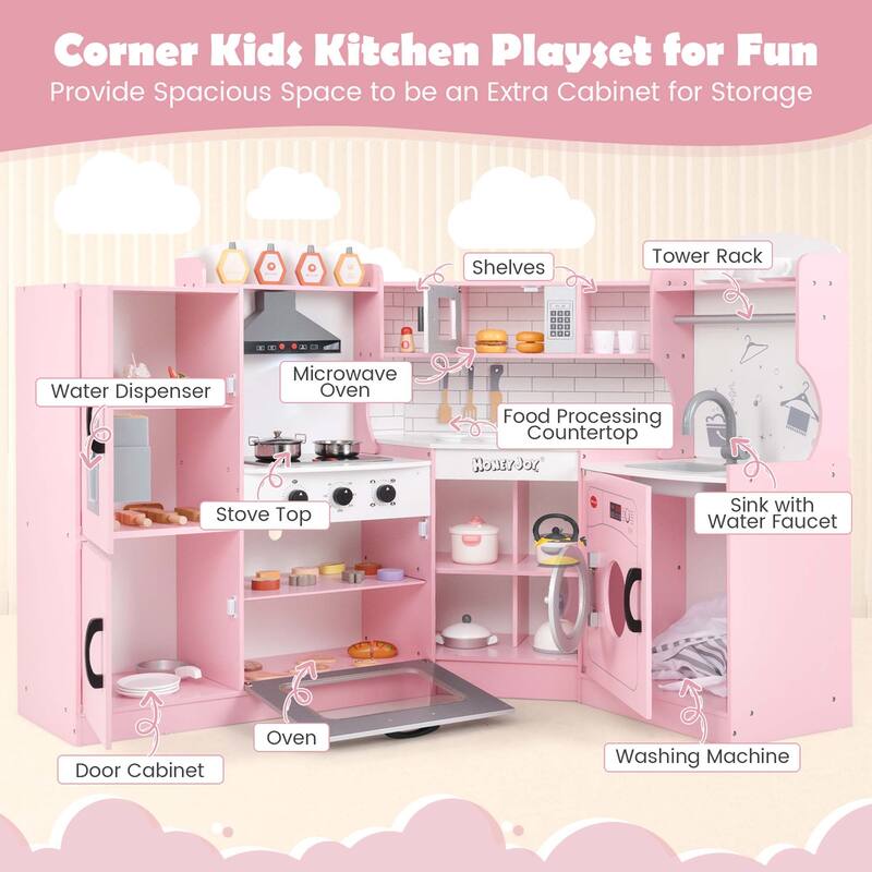 Costway Corner Play Kitchen Toddler Kitchen Playset with Range Hood, - See Details