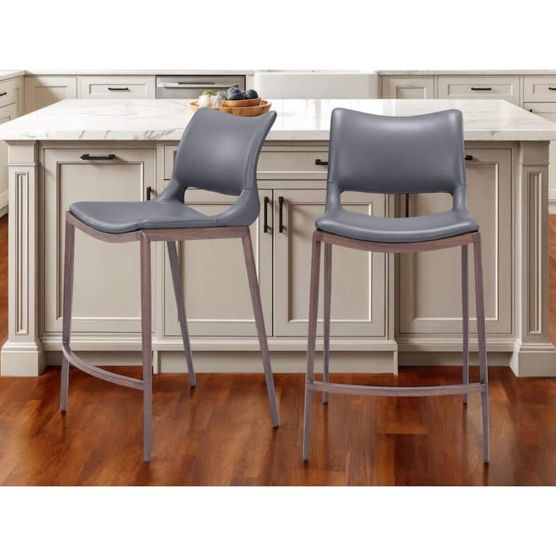 HomeRoots Set of Two 25" Dark Gray And Brown Faux Leather And Steel Low Back Counter Height Bar Chairs - Counter Height - Set of 2 - Dark Gray