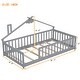 preview thumbnail 8 of 9, Grey Twin Size Pine Wood House-Shaped Bedside Floor Bed with Guardrails, Slats, without Door