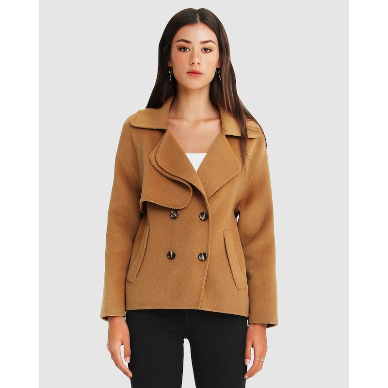 I'm Yours Wool Blend Peacoat - L - Brown